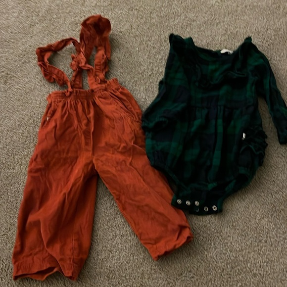 RuffleButts romper and overalls - Picture 1 of 4